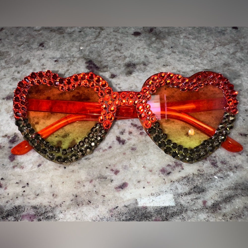 Heart-Shaped Rhinestone gold orange crystal sunnies Sunglasses